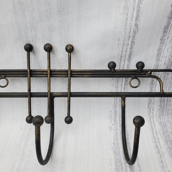 DecorativeIron Trumpet Shape Wall Hook Black w/hints of gold. 21" long - Picture 3 of 9